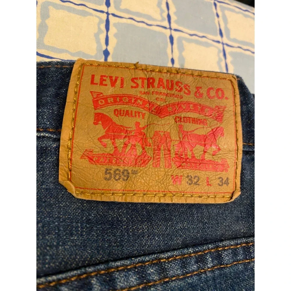 Levis 569 Loose Straight Jeans Mens 32x34 Blue Denim Dark Wash
